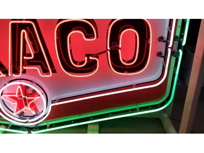 Original Texaco Porcelain Sign with Neon 7 FT W x 4 1/2 FT H