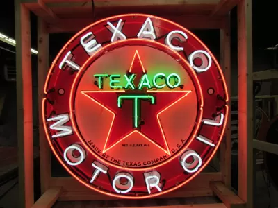 New Texaco Gasoline Motor Oils Porcelain Neon Sign - 48" Diameter