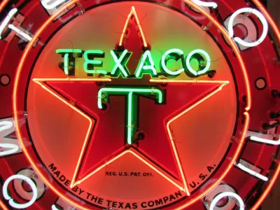 New Texaco Gasoline Motor Oils Porcelain Neon Sign - 48" Diameter