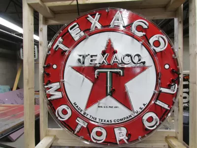 New Texaco Gasoline Motor Oils Porcelain Neon Sign - 48" Diameter