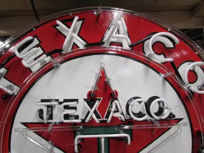 New Texaco Gasoline Motor Oils Porcelain Neon Sign - 48" Diameter