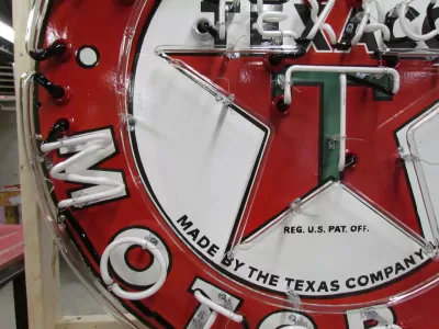 New Texaco Gasoline Motor Oils Porcelain Neon Sign - 48" Diameter