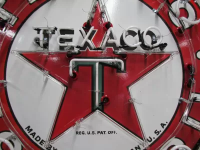 New Texaco Gasoline Motor Oils Porcelain Neon Sign - 48" Diameter