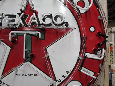 New Texaco Gasoline Motor Oils Porcelain Neon Sign - 48" Diameter