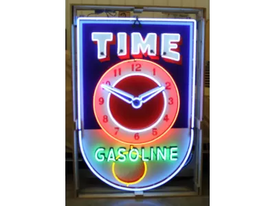 New Time Gasoline Porcelain Neon Sign 40"W x 72"H
