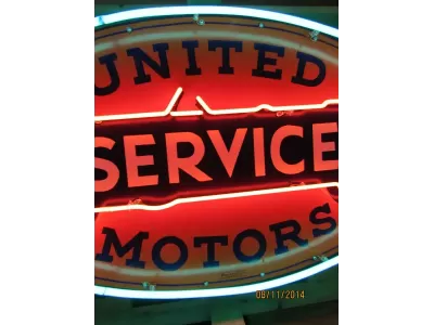 New United Motors Double-Sided Porcelain Neon Sign 48"W x 28"H