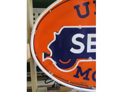 New United Motors Double-Sided Porcelain Neon Sign 48"W x 28"H