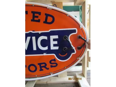 New United Motors Double-Sided Porcelain Neon Sign 48"W x 28"H