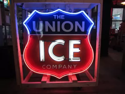 New The Union ICE Company Double-Sided Porcelain Neon Sign 48 IN