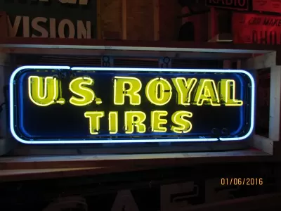 Original U.S. Royal Tires Sign with Neon 60"W x 18"H