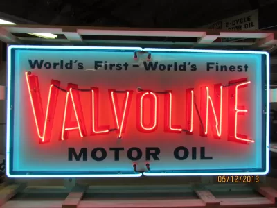 Original Valvoline Painted Neon Sign 70"W x 34"H