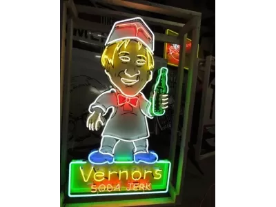 New Porcelain Vernor's Soda Jerk Sign with Neon 42 " W x 72 "H 