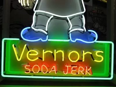 New Porcelain Vernor's Soda Jerk Sign with Neon 42 " W x 72 "H 