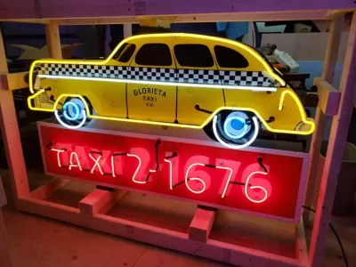 New Vintage TAXI Double-Sided Porcelain Neon Sign 72"W x 42"H