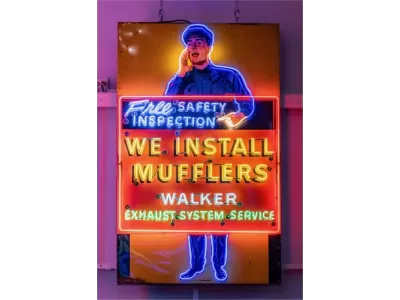 New Walker "We Install Mufflers" Porcelain Neon Sign 45 1/2 IN W x 74 IN H 