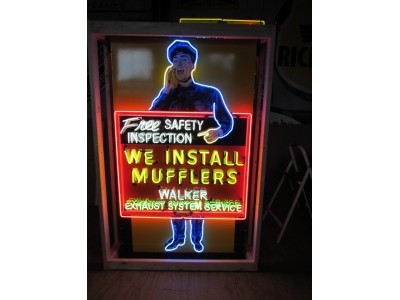 New Walker "We Install Mufflers" Porcelain Neon Sign 45 1/2 IN W x 74 IN H 