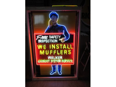 New Walker "We Install Mufflers" Porcelain Neon Sign 45 1/2 IN W x 74 IN H 