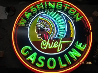 New Washington Gasoline Porcelain Neon Sign 48" Diameter