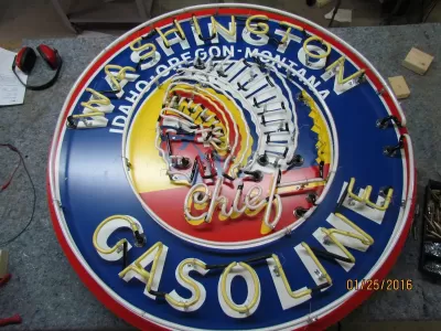New Washington Gasoline Porcelain Neon Sign 48" Diameter