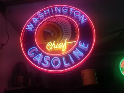 New Washington Gasoline Porcelain Neon Sign 36 Inch Diameter / Free Delivery