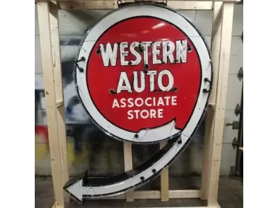 Original Western Auto Porcelain Neon Sign w/Flashing Arrow 54"W x 90"H