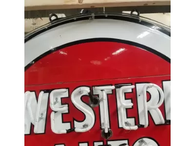 Original Western Auto Porcelain Neon Sign w/Flashing Arrow 54"W x 90"H