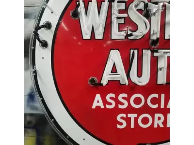 Original Western Auto Porcelain Neon Sign w/Flashing Arrow 54"W x 90"H