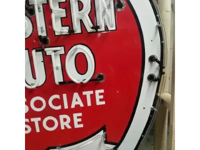 Original Western Auto Porcelain Neon Sign w/Flashing Arrow 54"W x 90"H