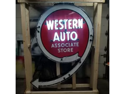 Original Western Auto Porcelain Neon Sign w/Flashing Arrow 54"W x 90"H