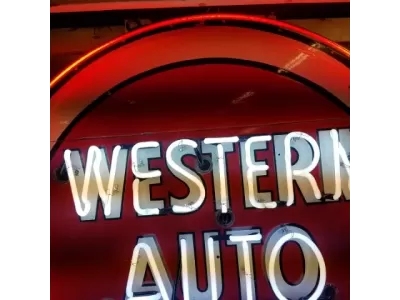 Original Western Auto Porcelain Neon Sign w/Flashing Arrow 54"W x 90"H