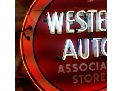 Original Western Auto Porcelain Neon Sign w/Flashing Arrow 54"W x 90"H