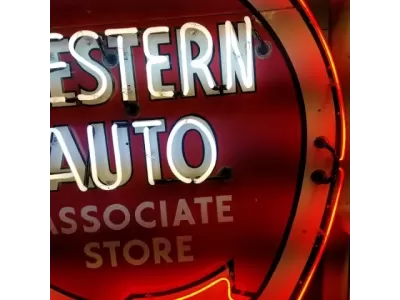 Original Western Auto Porcelain Neon Sign w/Flashing Arrow 54"W x 90"H