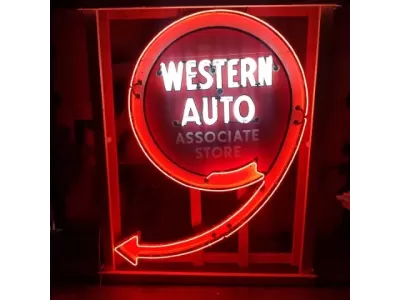 Original Western Auto Porcelain Neon Sign w/Flashing Arrow 54"W x 90"H