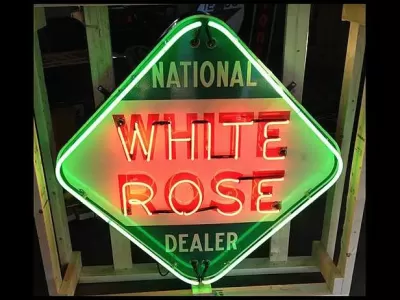 New White Rose Porcelain Neon Sign - 48" x 48"