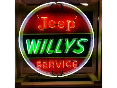New Jeep Willy's Service Porcelain Neon Sign - 48" Diameter