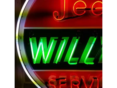 New Jeep Willy's Service Porcelain Neon Sign - 48" Diameter