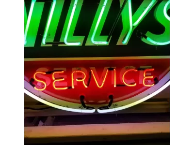 New Jeep Willy's Service Porcelain Neon Sign - 48" Diameter
