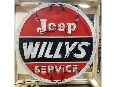 New Jeep Willy's Service Porcelain Neon Sign - 48" Diameter
