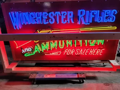 New Winchester Rifles Porcelain Sign w/Neon 60 IN W x 32 IN H