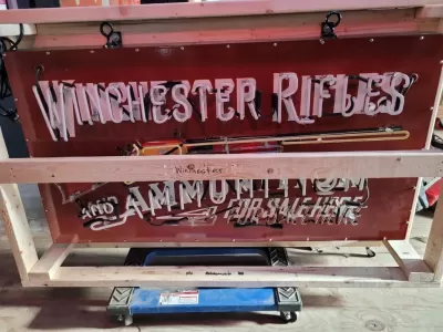 New Winchester Rifles Porcelain Sign w/Neon 60 IN W x 32 IN H