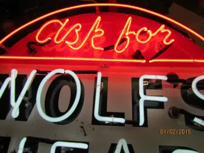 New "Ask for Wolf's Head Oil" Porcelain Neon Sign - 36" Diameter