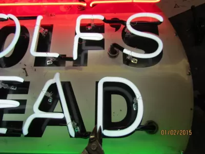 New "Ask for Wolf's Head Oil" Porcelain Neon Sign - 36" Diameter