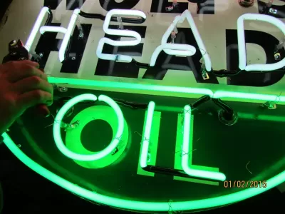 New "Ask for Wolf's Head Oil" Porcelain Neon Sign - 36" Diameter