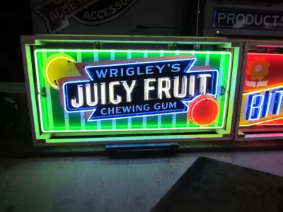 New Wrigley's Juicy Fruit Gum Candy Wrapper Painted Neon Sign 78 IN W x 34 IN H