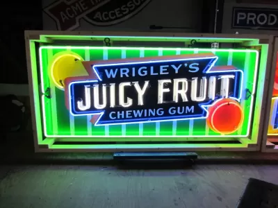 New Wrigley's Juicy Fruit Gum Candy Wrapper Painted Neon Sign 78 IN W x 34 IN H