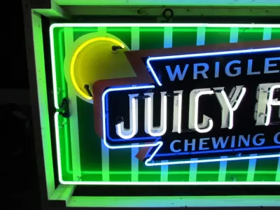 New Wrigley's Juicy Fruit Gum Candy Wrapper Painted Neon Sign 78 IN W x 34 IN H