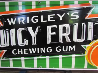 New Wrigley's Juicy Fruit Gum Candy Wrapper Painted Neon Sign 78 IN W x 34 IN H