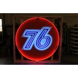 Original 76 Gasoline Porcelain Neon Sign 60 IN Diameter 