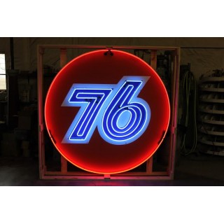 Original 76 Gasoline Porcelain Neon Sign 60 IN Diameter 