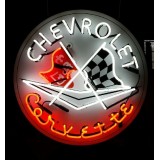 New Chevrolet Corvette Porcelain Sign with Neon 48 IN Diameter